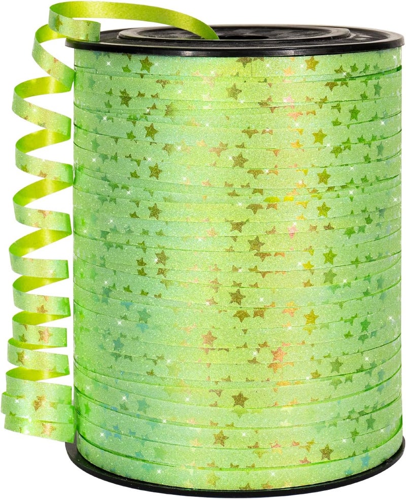 HimBen 500 Yards Curling Ribbon for Gift Wrapping, 3/16" Balloon String for Christmas Valentine Birthday Wedding Party Festival Decoration, Crafts, Flower Bouquet(Glitter Star Apple Green) - Image 1